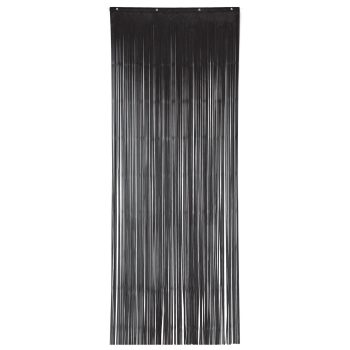 Black fringe curtain with long strands.