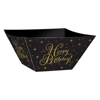 Black birthday bowl with gold stars design.