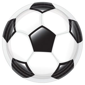 Classic black and white soccer ball.