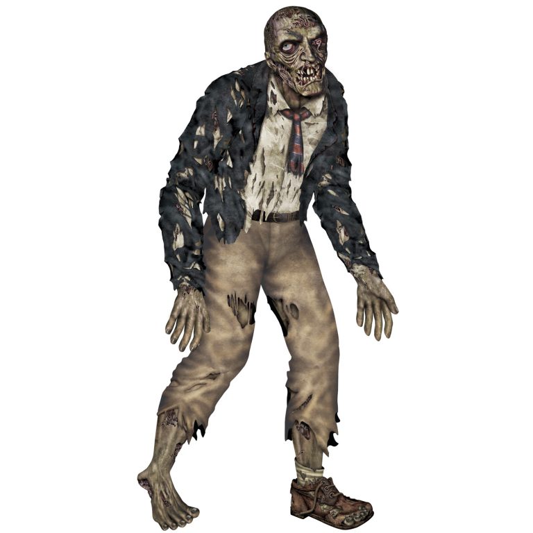 Ragged zombie wearing tattered clothes walking forward.