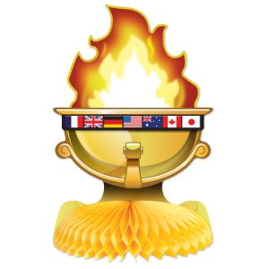 Torch with flames and international flags illustration.