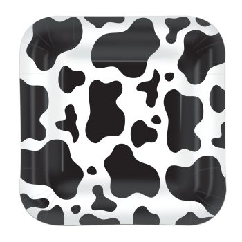 Cow print square paper plate design.