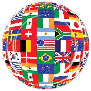 Sphere covered in various national flags.