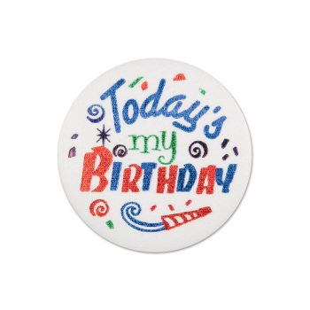 Today's my birthday" colorful celebration button.