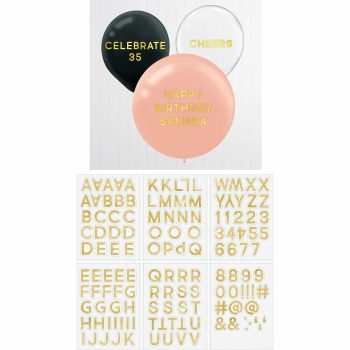 Birthday balloons and gold letter stickers set.
