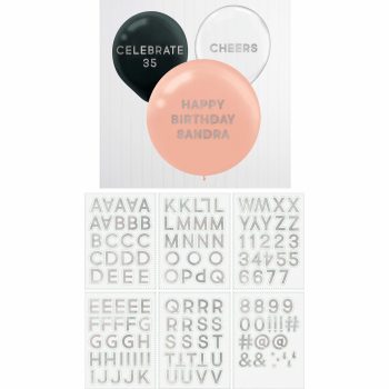 Birthday balloons with customizable letter stickers.
