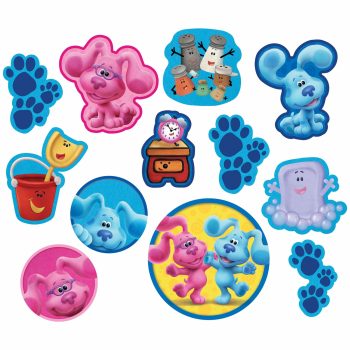 Cartoon dog stickers with colorful paw prints.