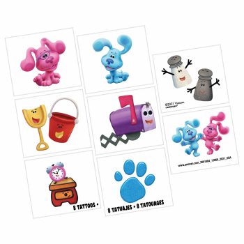 Cartoon characters and objects on temporary tattoos.