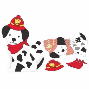 Dalmatian wearing firefighter hat and red scarf.