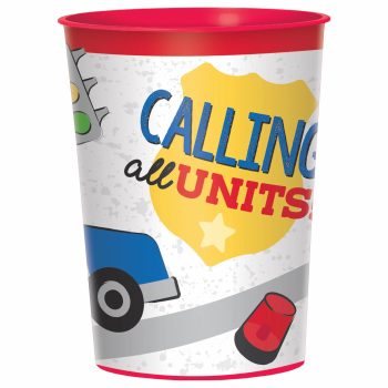 Red cup with "Calling All Units" design.