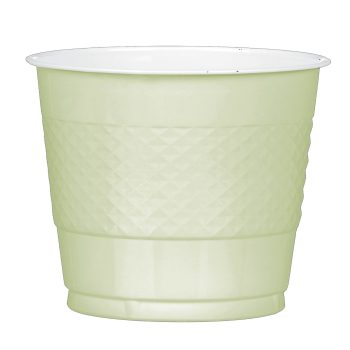 Light green plastic cup with textured pattern.