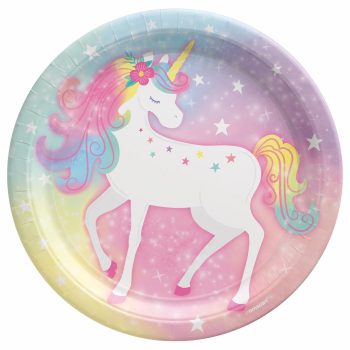 Colorful unicorn on a decorative plate.