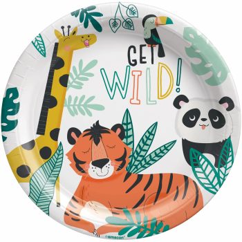 Animal-themed plate with "Get Wild" text.