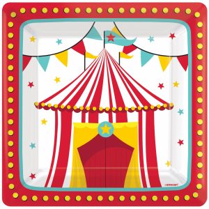 Circus tent on decorative square plate.