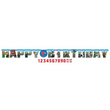 LEGO-themed "Happy Birthday" banner with numbers.