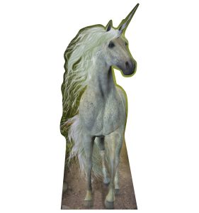 Majestic unicorn with flowing mane standing.