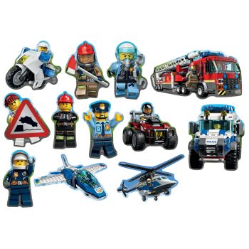 LEGO figures and vehicles assortment.
