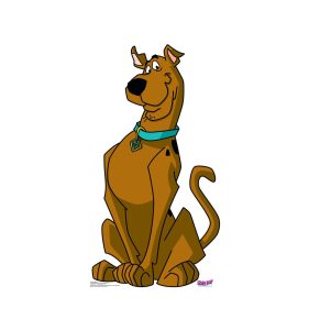 Cartoon dog sitting with a collar.