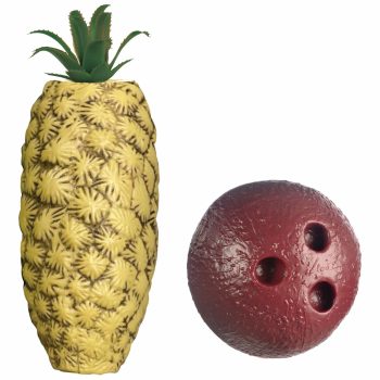 Pineapple-shaped pin, red bowling ball.