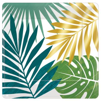 Colorful tropical leaves on a white background.