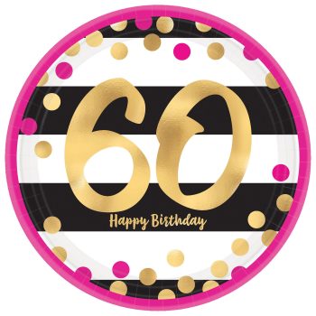 60th birthday plate with gold accents.