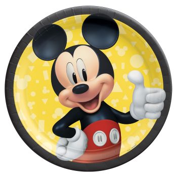 Animated mouse character on yellow plate.