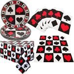 Playing card-themed party tableware and decorations.