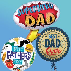 Father's Day balloons with celebratory messages.