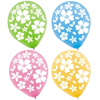 Colorful balloons with white floral patterns.