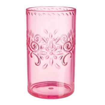 Pink decorative glass with intricate embossed design.