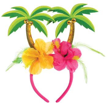 Tropical headband with palm trees and flowers.