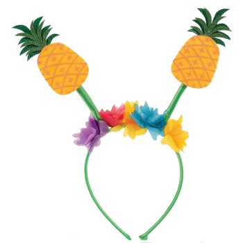 Headband with pineapples and colorful flowers.