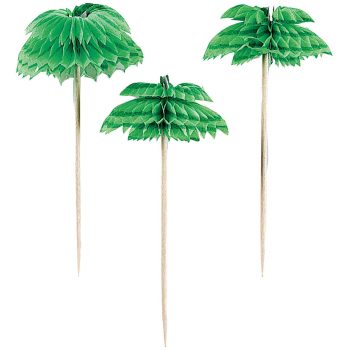 Green paper palm tree cocktail picks.