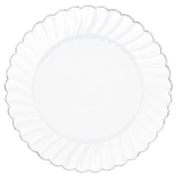 7 1/2" Scalloped Plate W/ Metal Trim - White 20ct