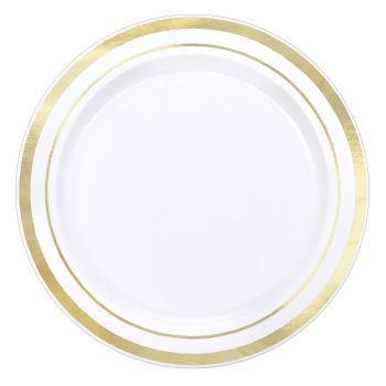 White Premium Plastic Round Plates with Gold Trim, 6 1/4" 20ct