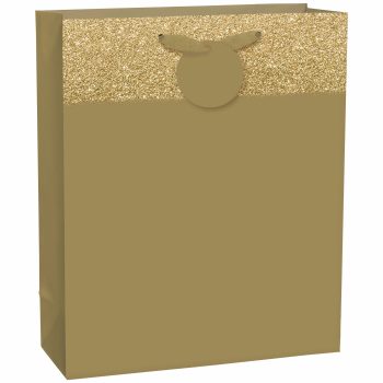 Large Glitter & Matte Gold Gift Bag 10.5in x 13in