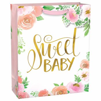 SALE - Large Glossy Floral Baby Gift Bag 14 3/4in x 20in