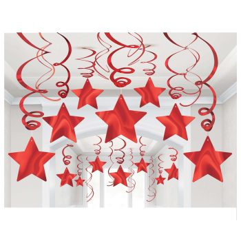 Red Star Swirl Decorations, 30ct
