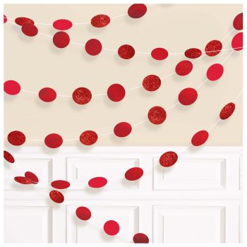 Round Glitter String Decorations - Apple Red 6ct