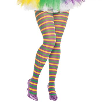 Mardi Gras Striped Adult Tights - Plus Size