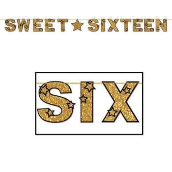 Glittered Sweet Sixteen Streamer 8.5"x10'