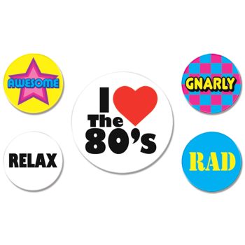 80's Party Buttons, 5pcs