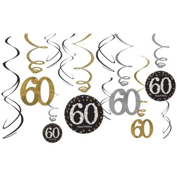 60th Birthday Swirl Decorations 12ct - Sparkling Celebration