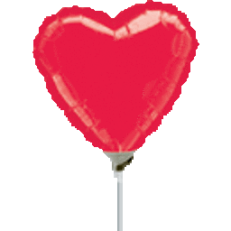 Red heart-shaped balloon on a white stick.