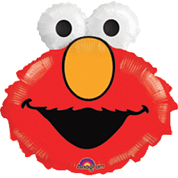 Elmo-themed red foil balloon with big eyes and orange nose.