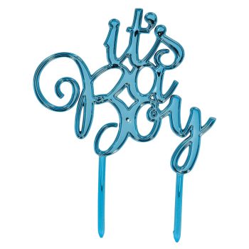 Blue glittery cake topper saying 'It's a Boy'.