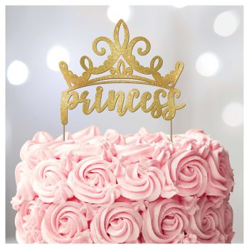 Pink cake with "princess" gold topper.