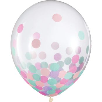 Transparent balloon with pastel-colored confetti inside.