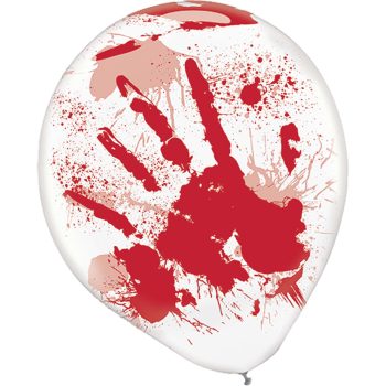 Asylum Printed Latex Balloons - Clear w/Red Blood Splatter 6ct