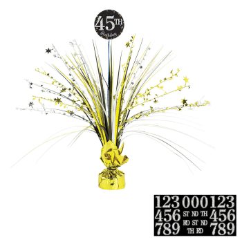 Gold and silver 45th birthday centerpiece decoration.